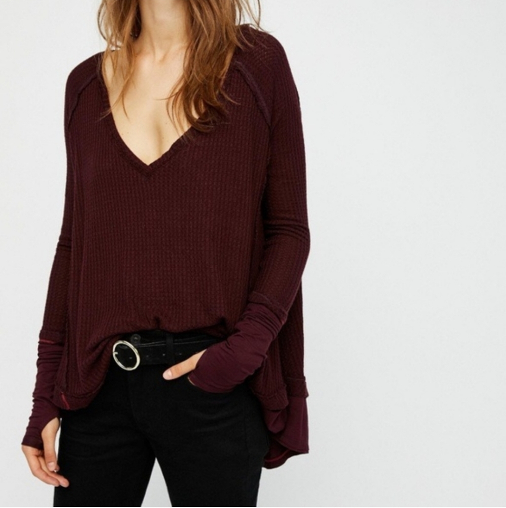 Free People Burgandy Laguna Long Sleeve Thermal